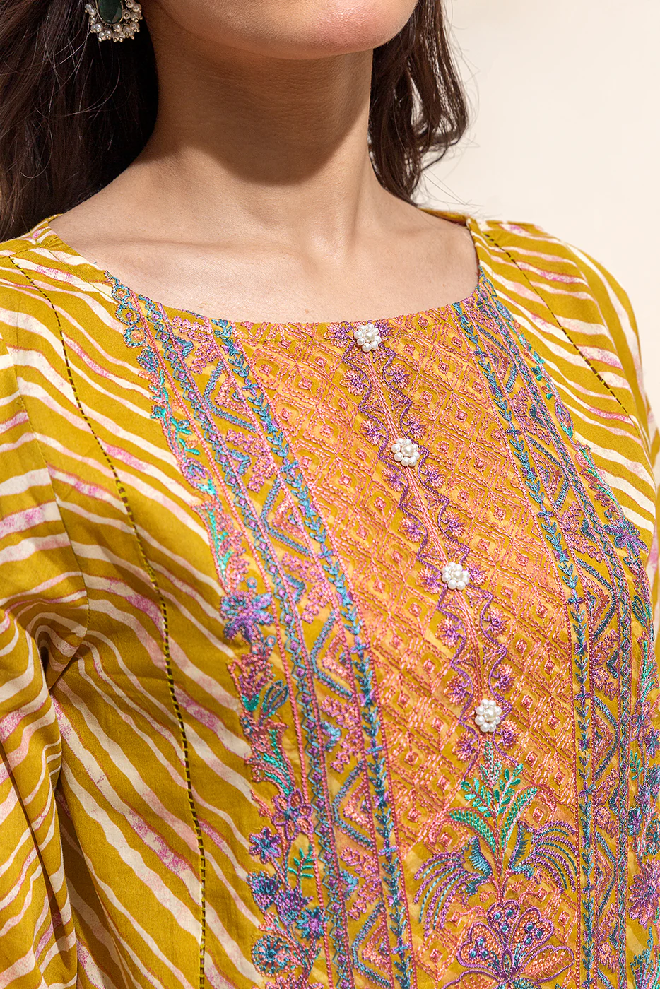 3 PIECE - EMBROIDERED LAWN SUIT - VIVID MUSTARD (UNSTITCHED) - Image 4