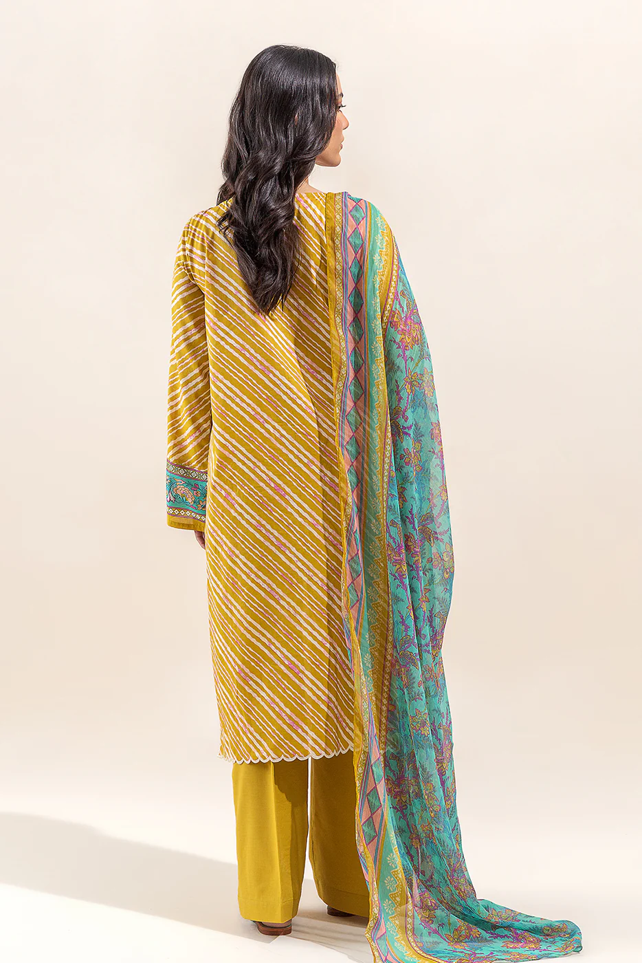 3 PIECE - EMBROIDERED LAWN SUIT - VIVID MUSTARD (UNSTITCHED) - Image 5
