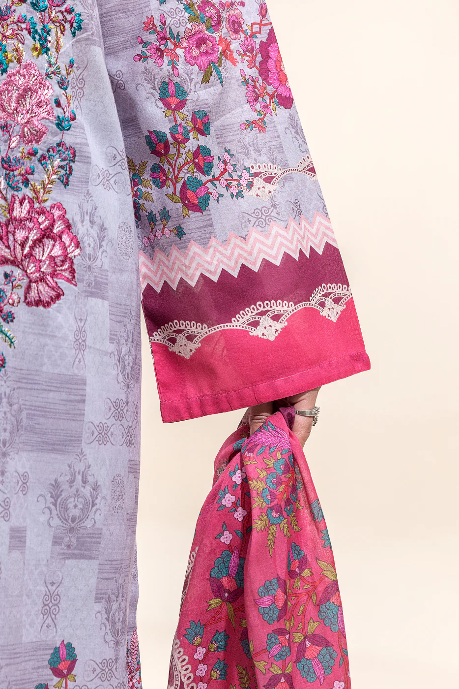 3 PIECE - EMBROIDERED LAWN SUIT - ZENITH PLUM (UNSTITCHED) - Image 3