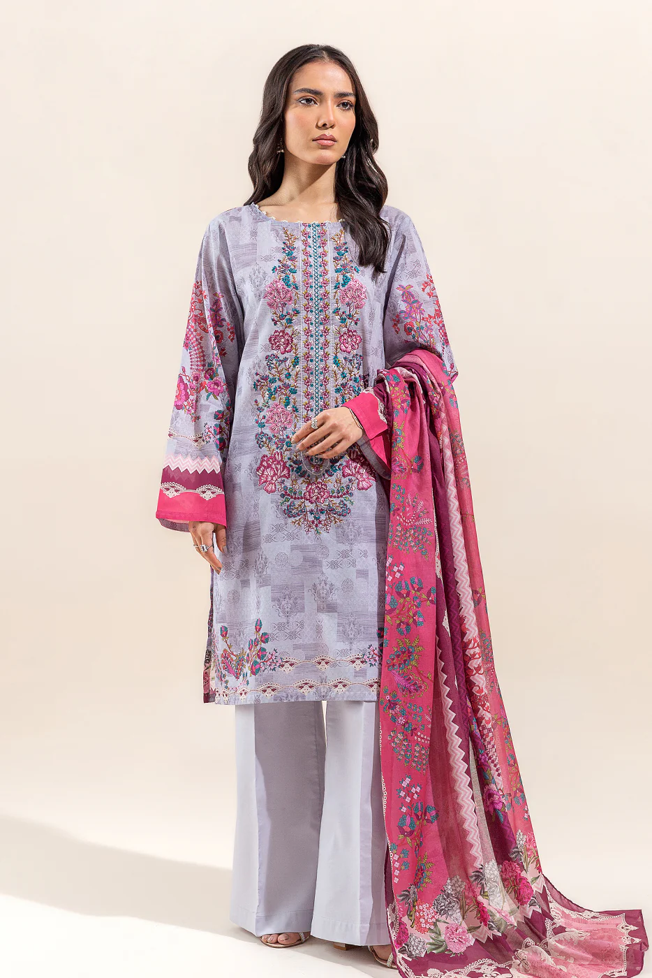 3 PIECE - EMBROIDERED LAWN SUIT - ZENITH PLUM (UNSTITCHED) - Image 6