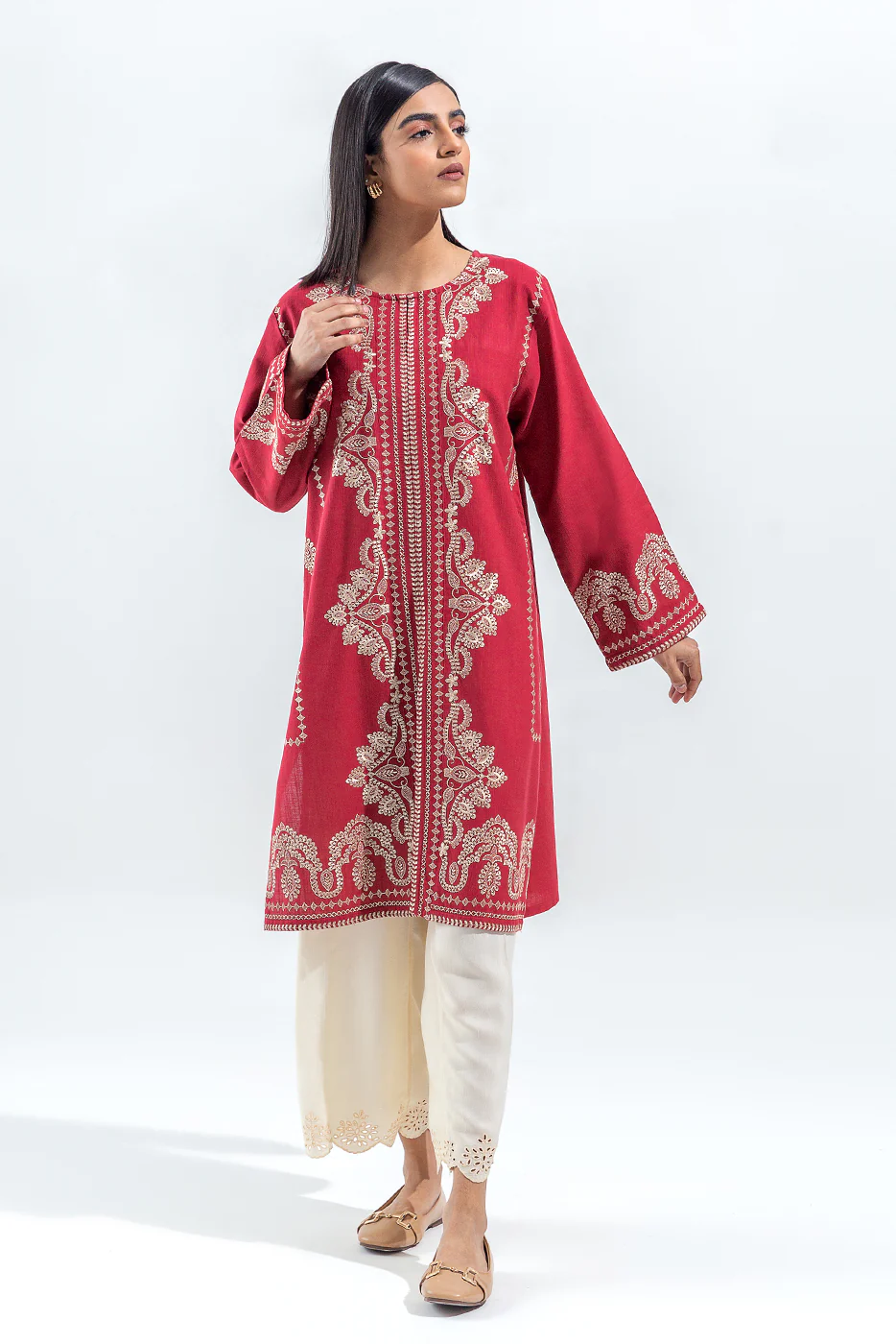 EMBROIDERED SLUB KHADDAR SHIRT(PRET) - Image 2
