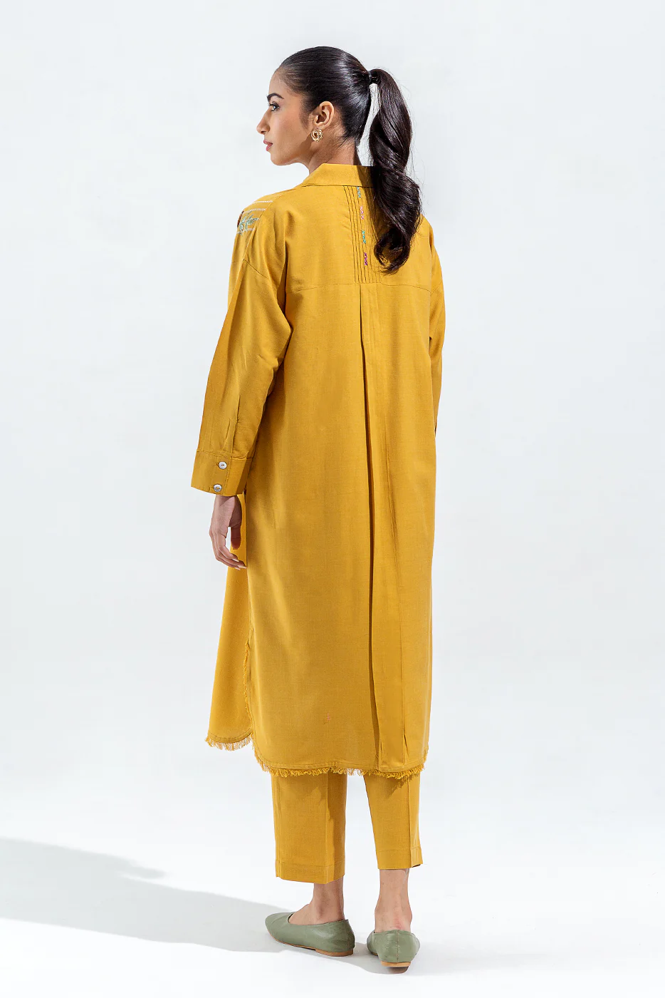 2 PIECE EMBROIDERED CHAMBRAY SUIT (PRET) - Image 2