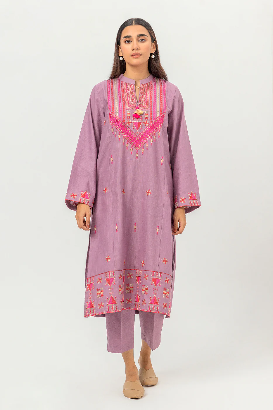 2 PIECE EMBROIDERED SLUB KHADDAR SUIT (PRET) - Image 2