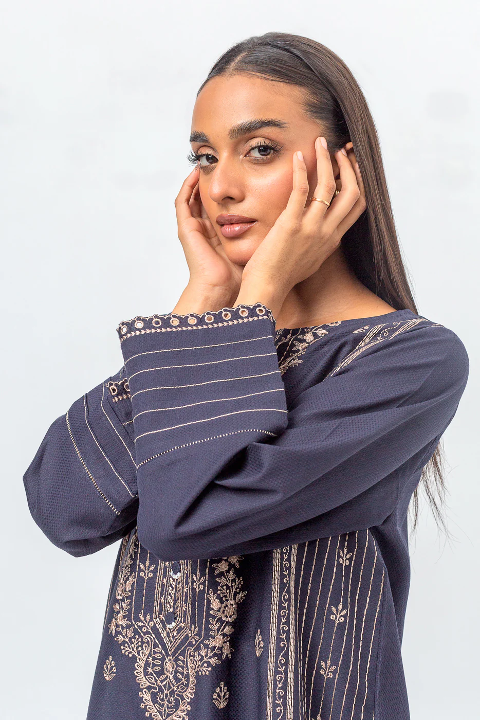 EMBROIDERED DOBBY SHIRT (PRET) - Image 2