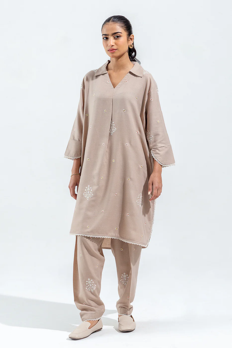 2 PIECE EMBROIDERED TWILL SUIT (PRET) - Image 3
