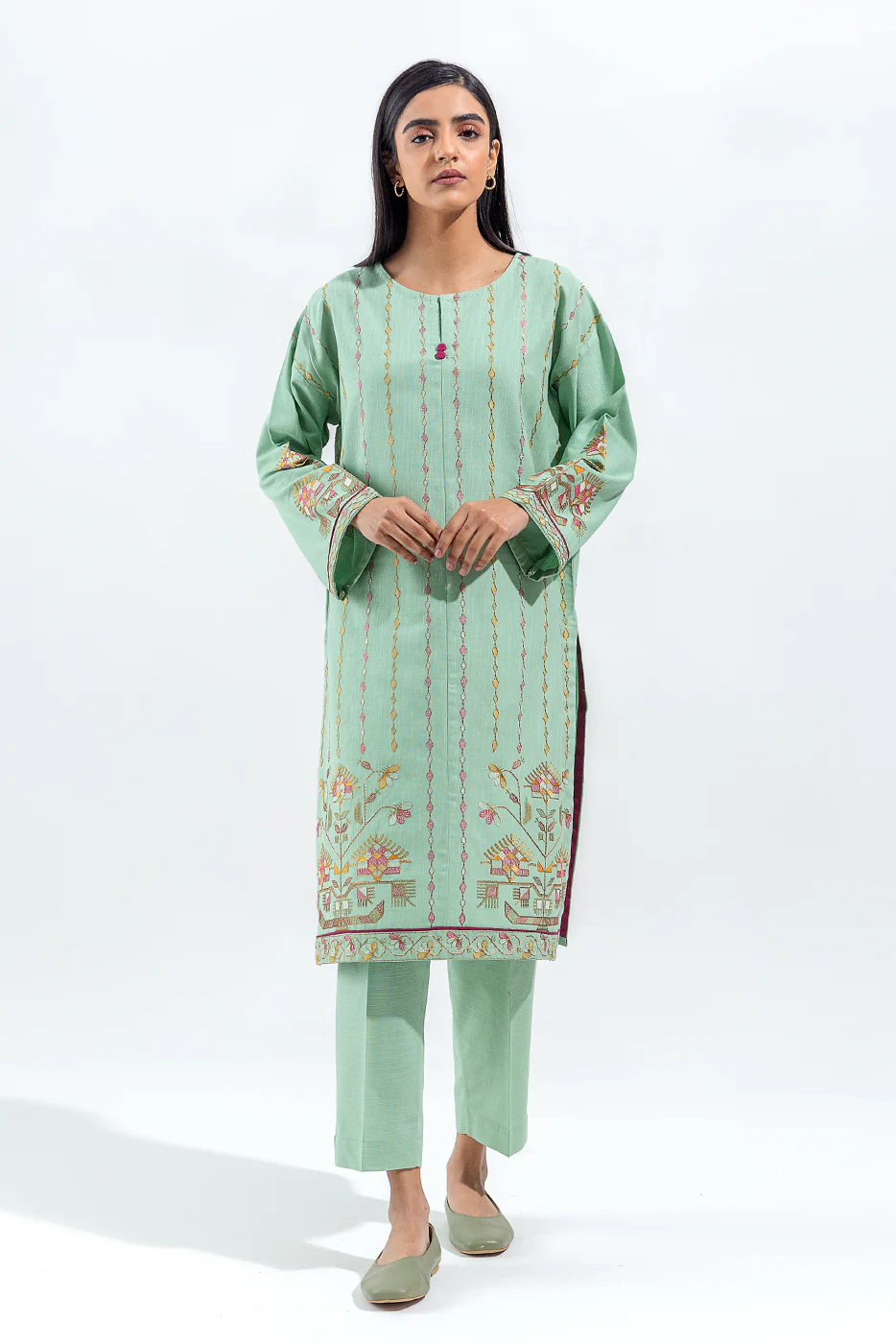 2 PIECE EMBROIDERED SLUB KHADDAR SUIT(PRET)