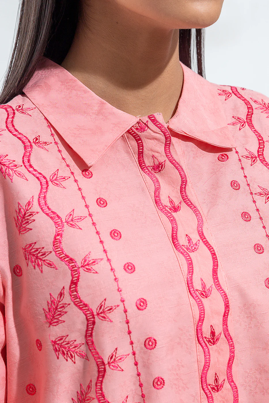 2 PIECE EMBROIDERED SELF JACQUARD SUIT(PRET) - Image 5
