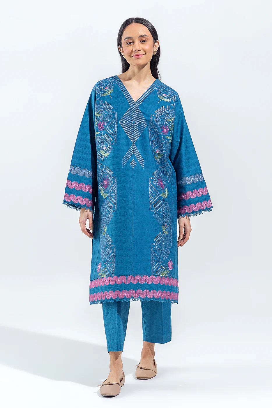 2 PIECE EMBROIDERED SELF JACQUARD SUIT (PRET) - Image 2