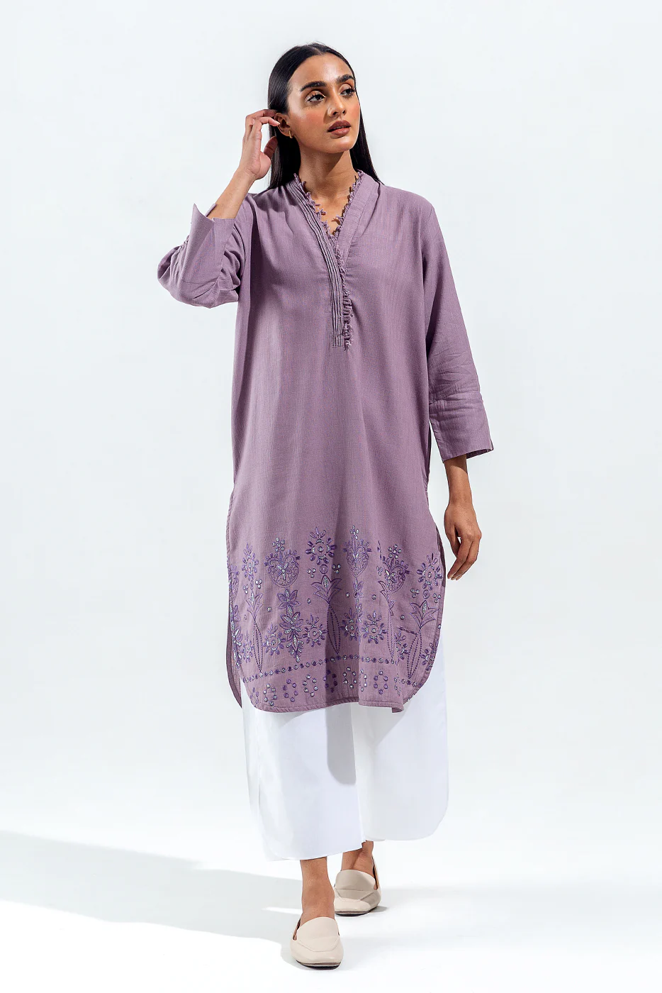 EMBROIDERED SLUB KHADDAR SHIRT (PRET) - Image 2