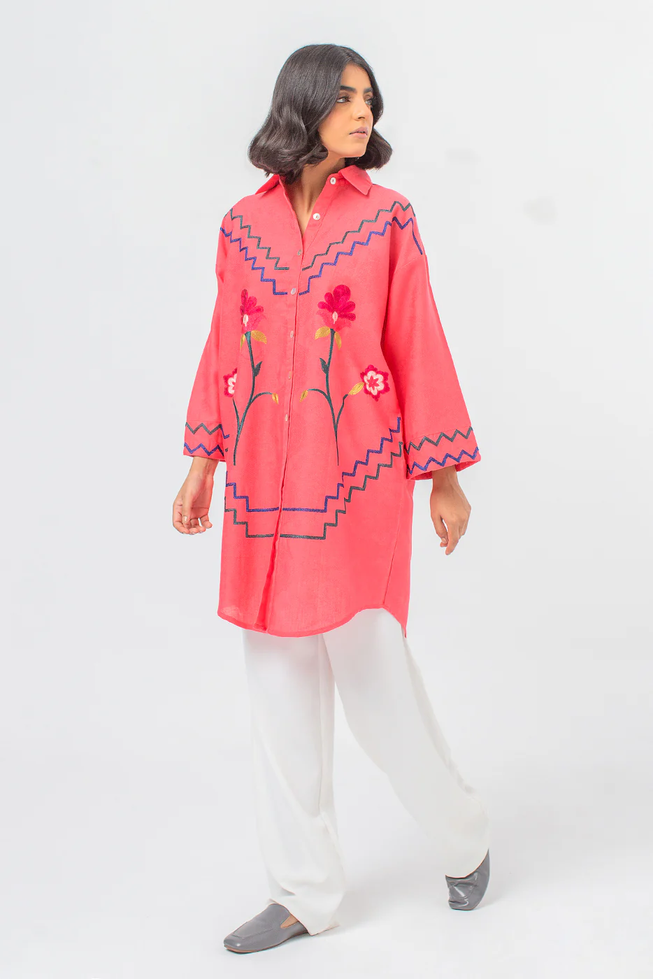 EMBROIDERED KHADDAR JACQUARD SHIRT (PRET) - Image 3