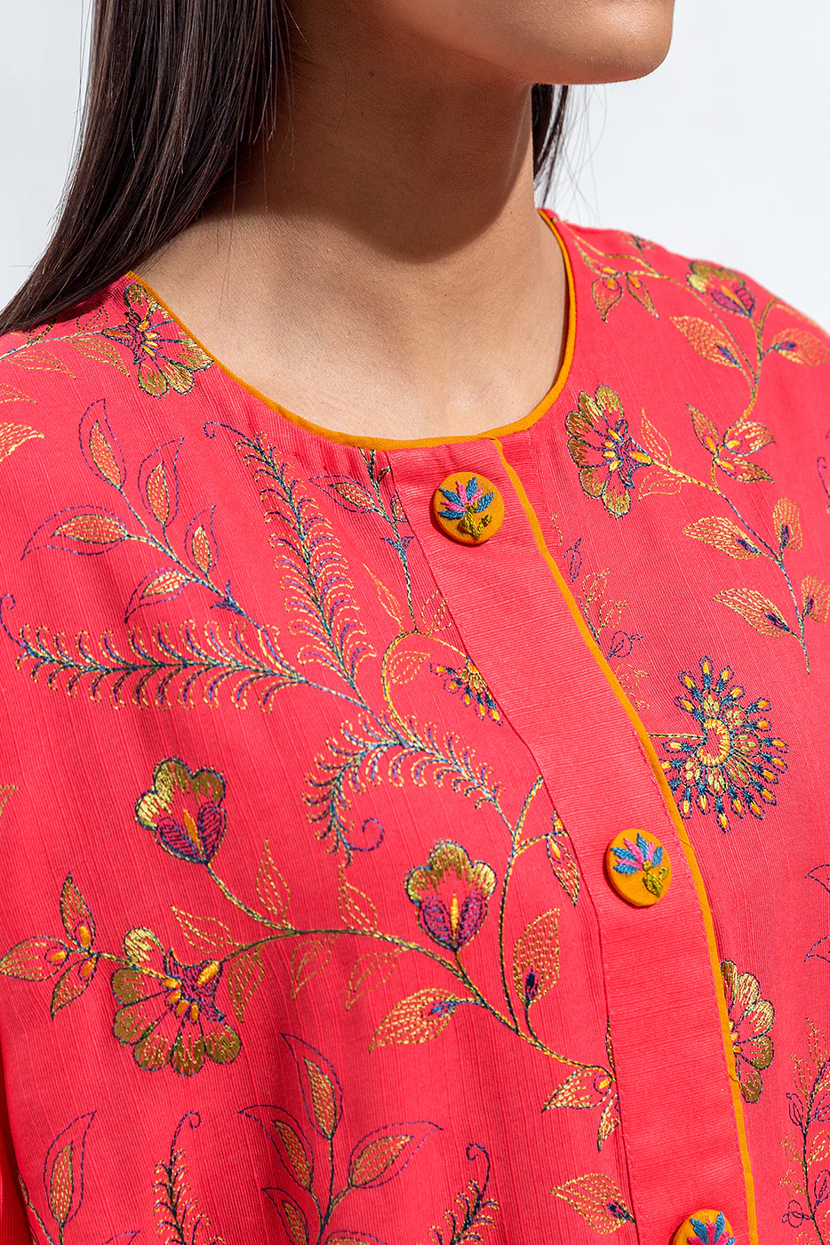 2 PIECE EMBROIDERED SLUB KHADDAR SHIRT(PRET) - Image 3