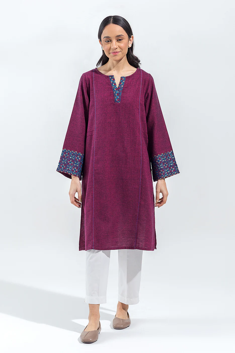 EMBROIDERED YARN DYED SHIRT (PRET) - Image 2