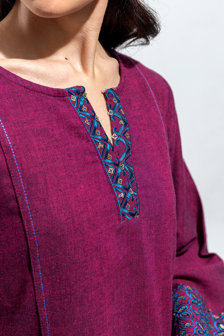 EMBROIDERED YARN DYED SHIRT (PRET) - Image 4