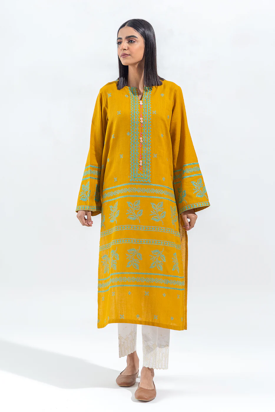 EMBROIDERED SLUB KHADDAR SHIRT(PRET) - Image 2