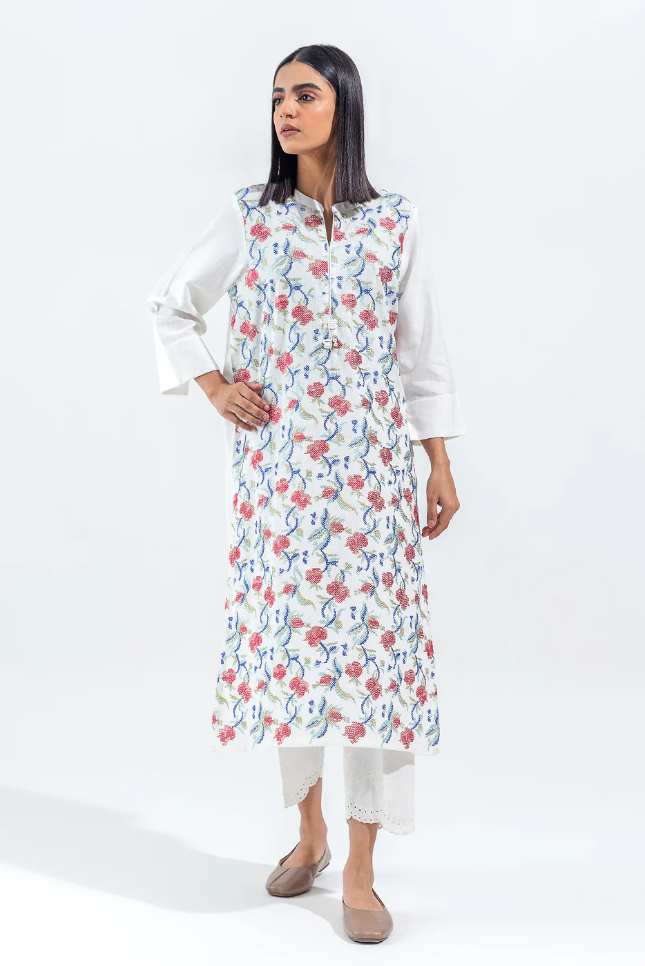 EMBROIDERED SLUB KHADDAR SHIRT(PRET) - Image 2