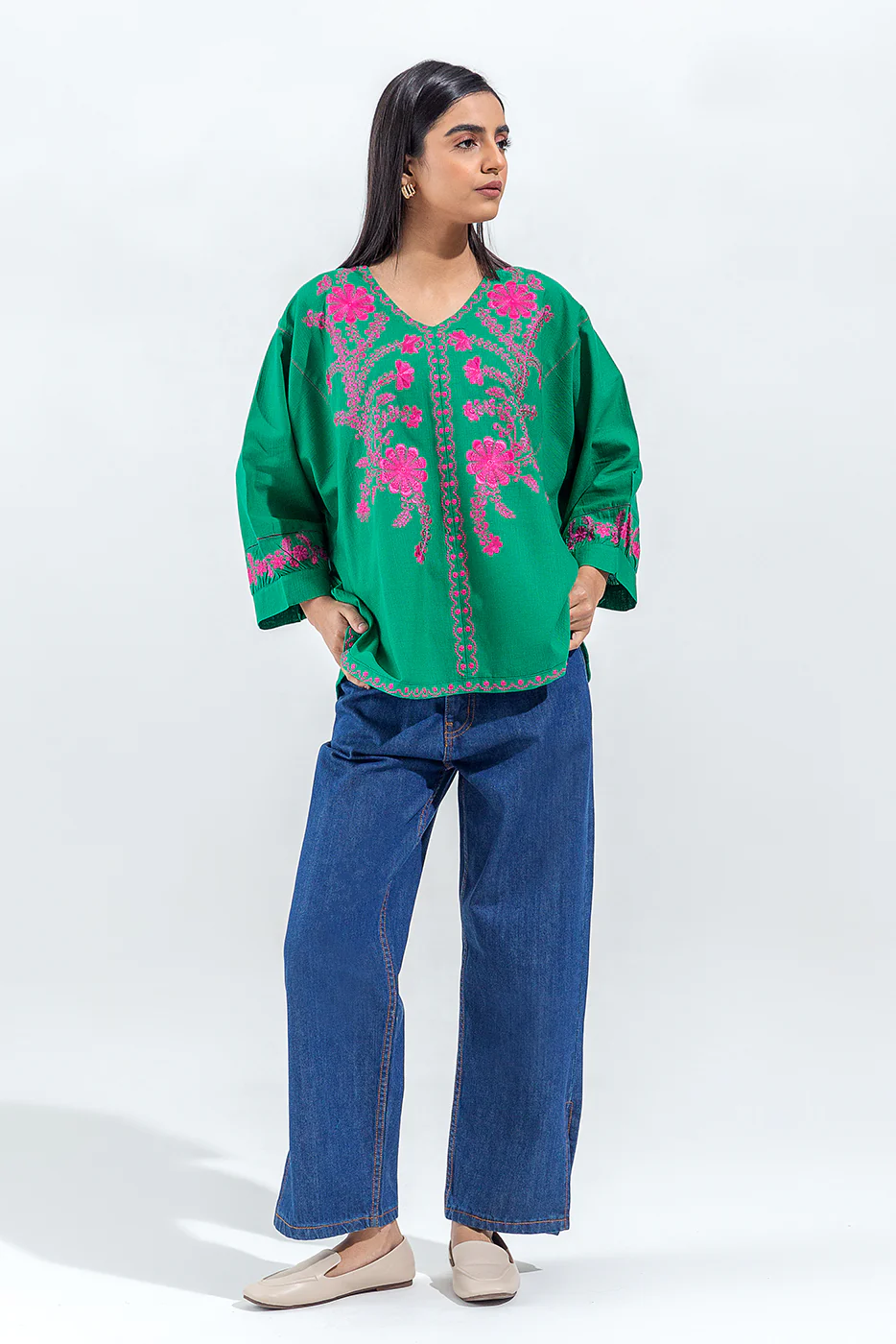 EMBROIDERED SLUB KHADDAR SHIRT(PRET) - Image 2