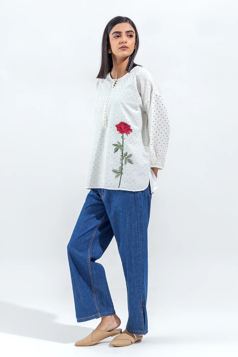 EMBROIDERED SLUB KHADDAR SHIRT(PRET) - Image 3