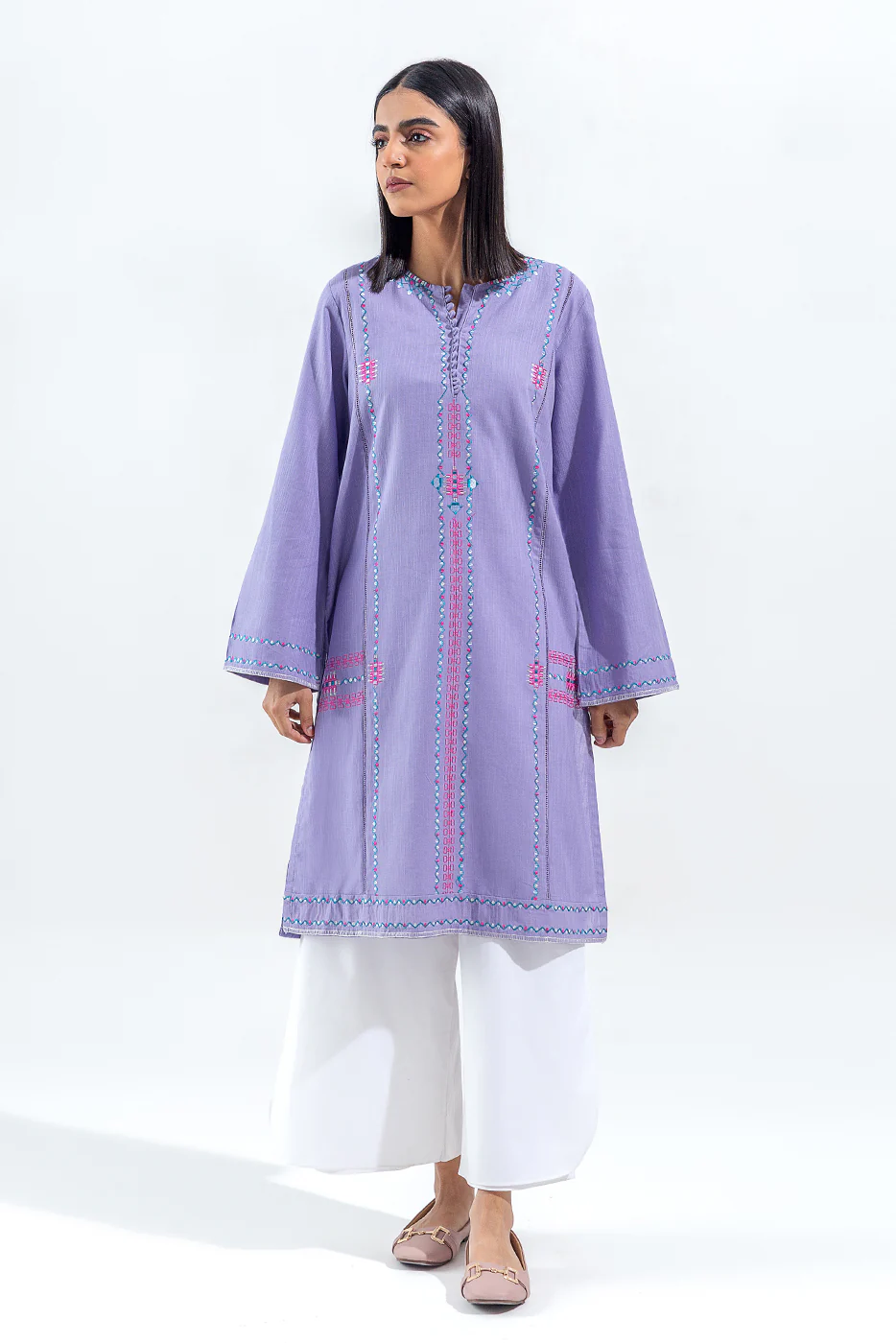EMBROIDERED SLUB KHADDAR SHIRT(PRET) - Image 2
