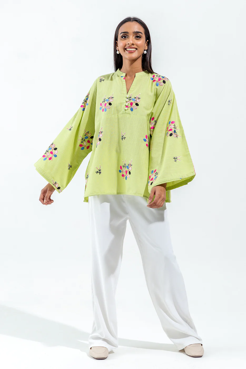 EMBROIDERED SLUB KHADDAR TOP (PRET) - Image 2