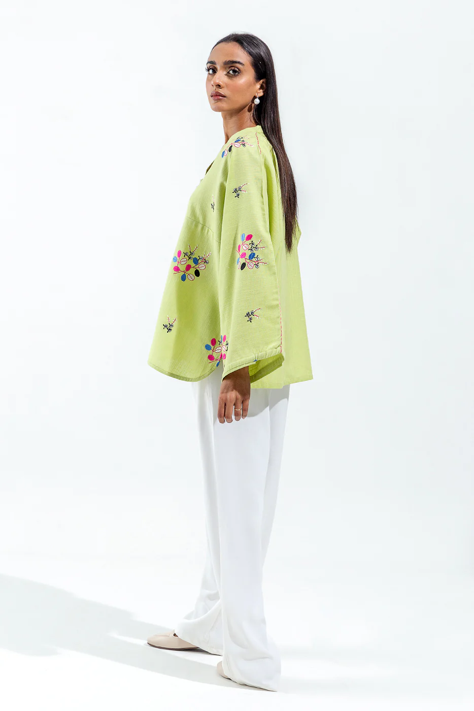 EMBROIDERED SLUB KHADDAR TOP (PRET) - Image 3