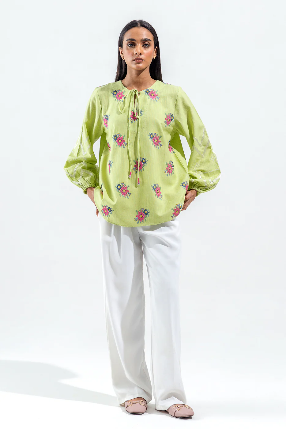EMBROIDERED SLUB KHADDAR TOP (PRET) - Image 2