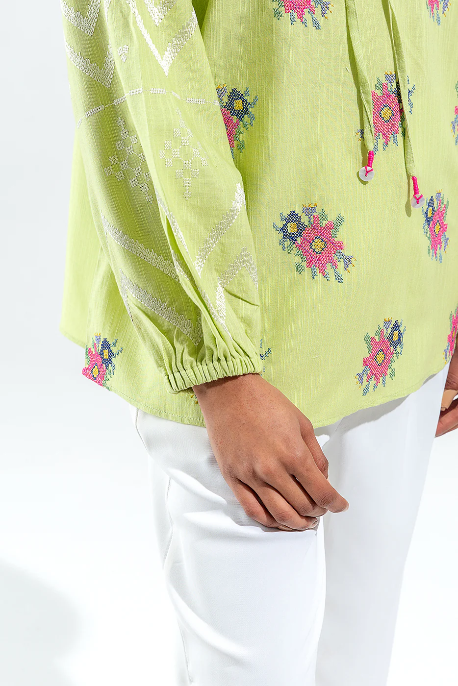 EMBROIDERED SLUB KHADDAR TOP (PRET) - Image 4