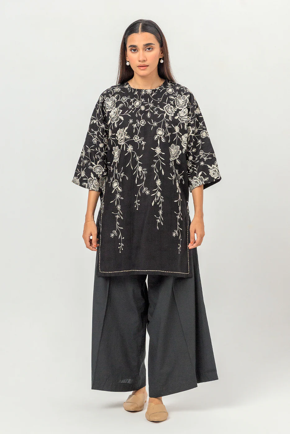 EMBROIDERED KHADDAR JACQUARD SHIRT (PRET) - Image 2