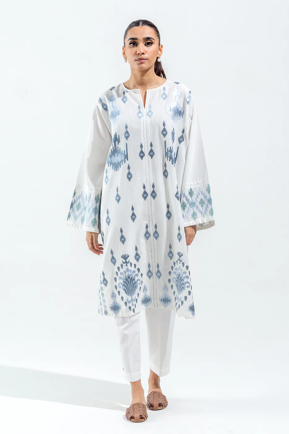 EMBROIDERED SLUB KHADDAR SHIRT (PRET) - Image 2