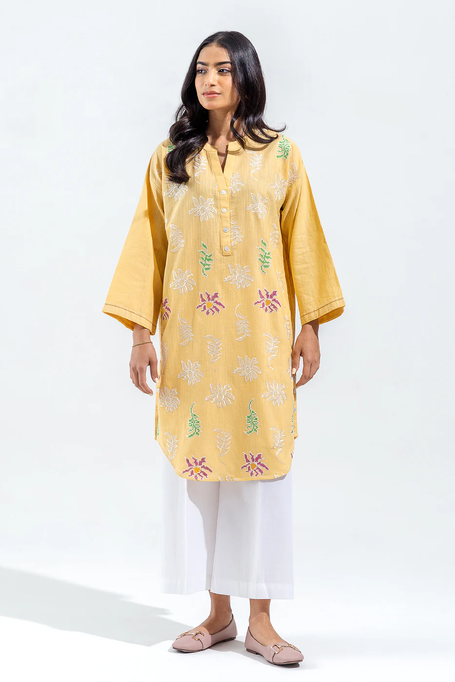 EMBROIDERED SLUB KHADDAR SHIRT (PRET) - Image 2