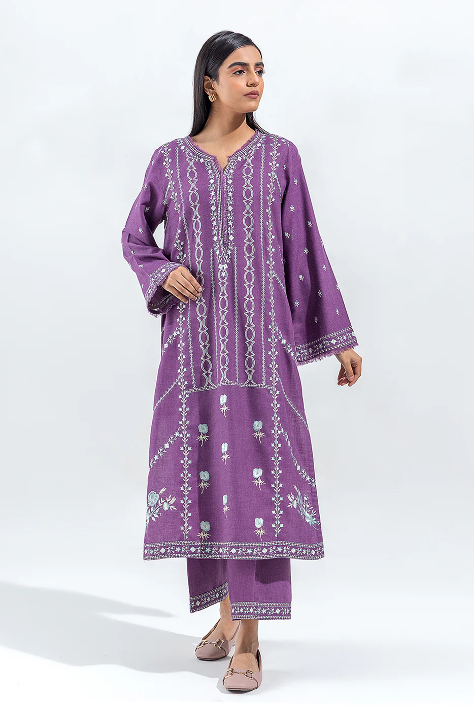 2 PIECE EMBROIDERED TWILL SUIT(PRET) - Image 2