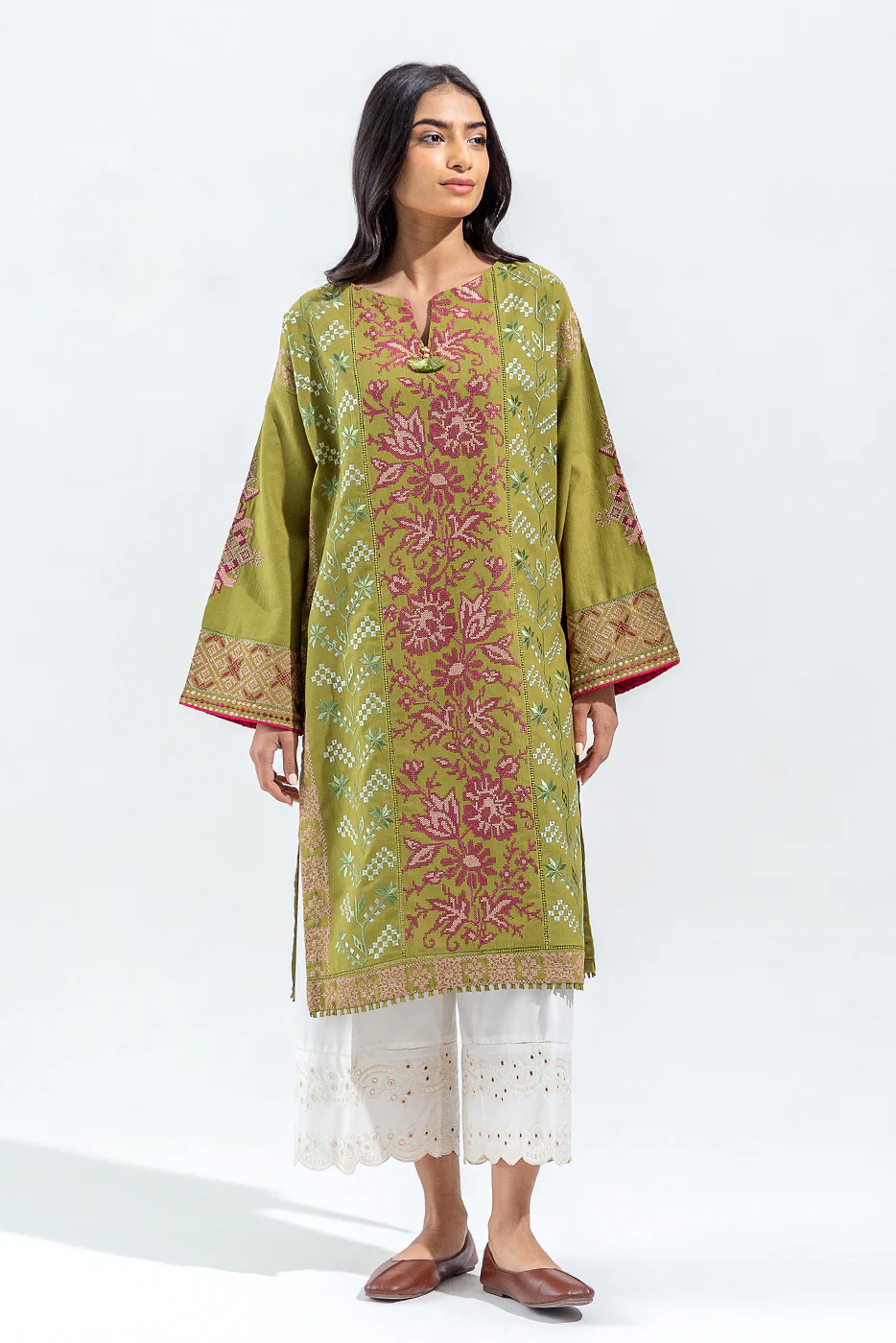 EMBROIDERED SLUB KHADDAR SHIRT (PRET) - Image 2
