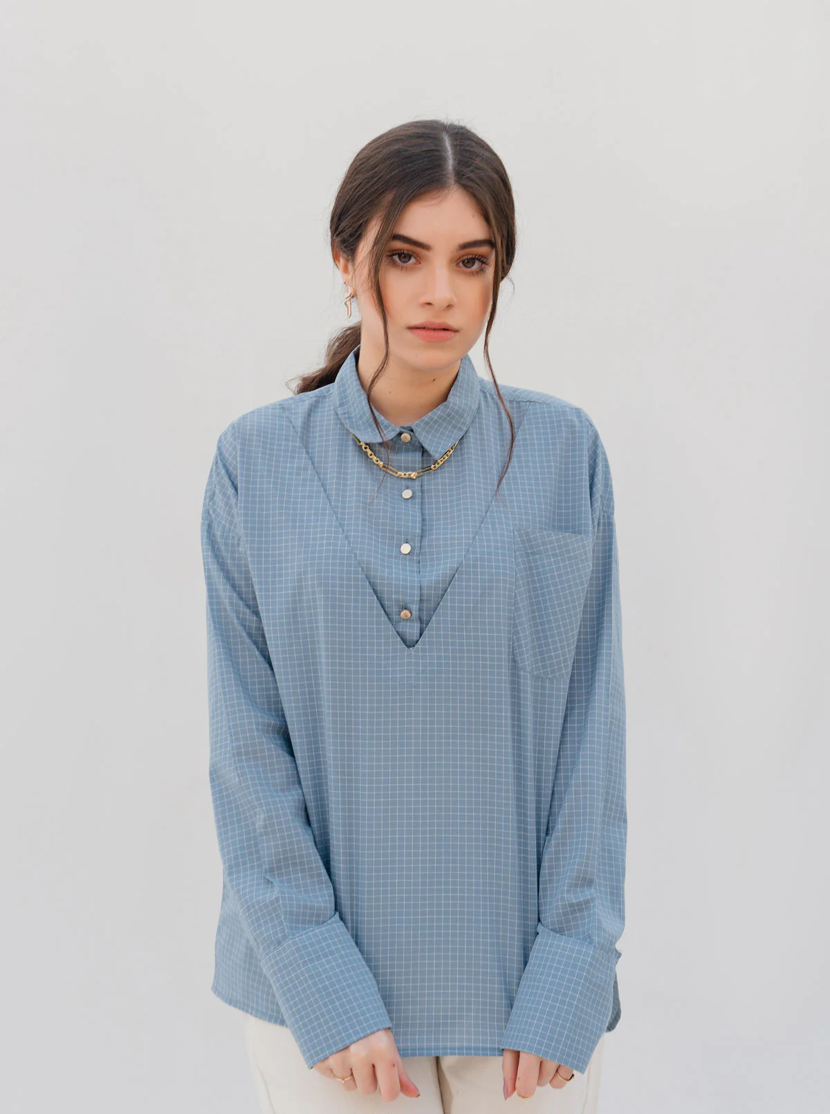 GRAY CHECK COLLAR SHIRT - Image 2