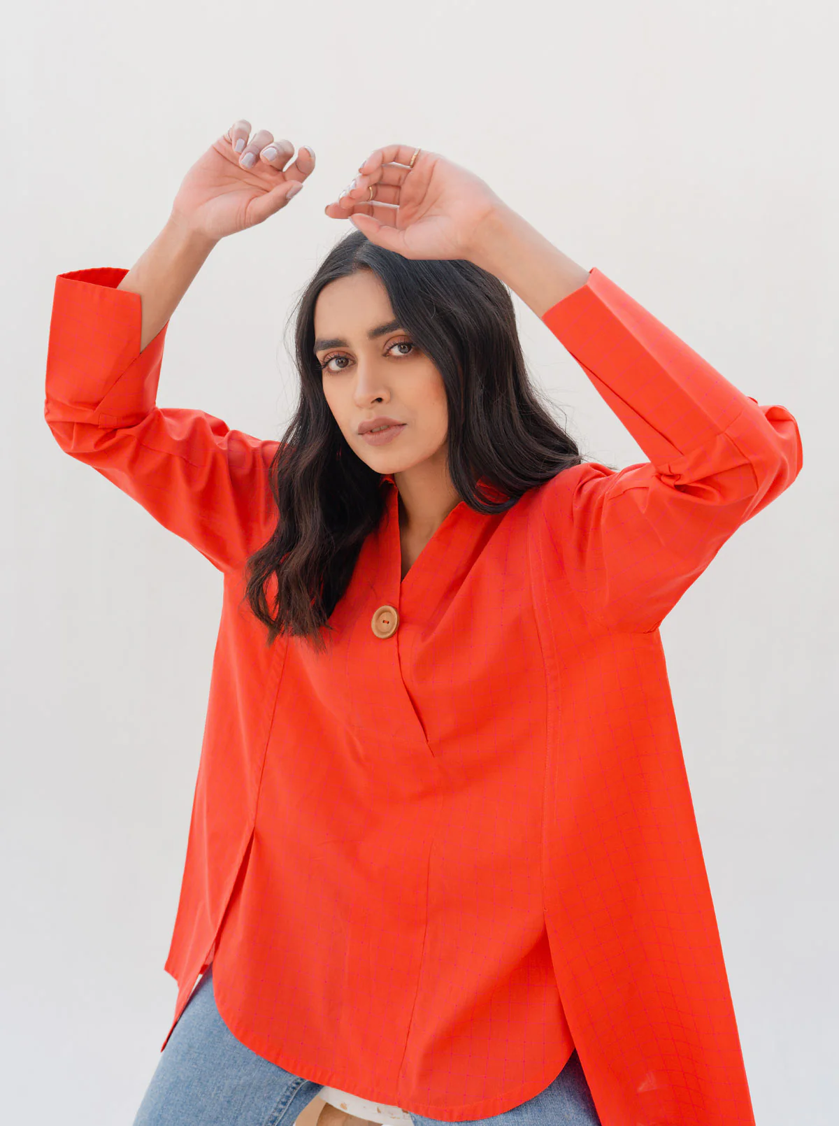 ORANGE CHECK LAYERED PANEL SHIRT - Image 2