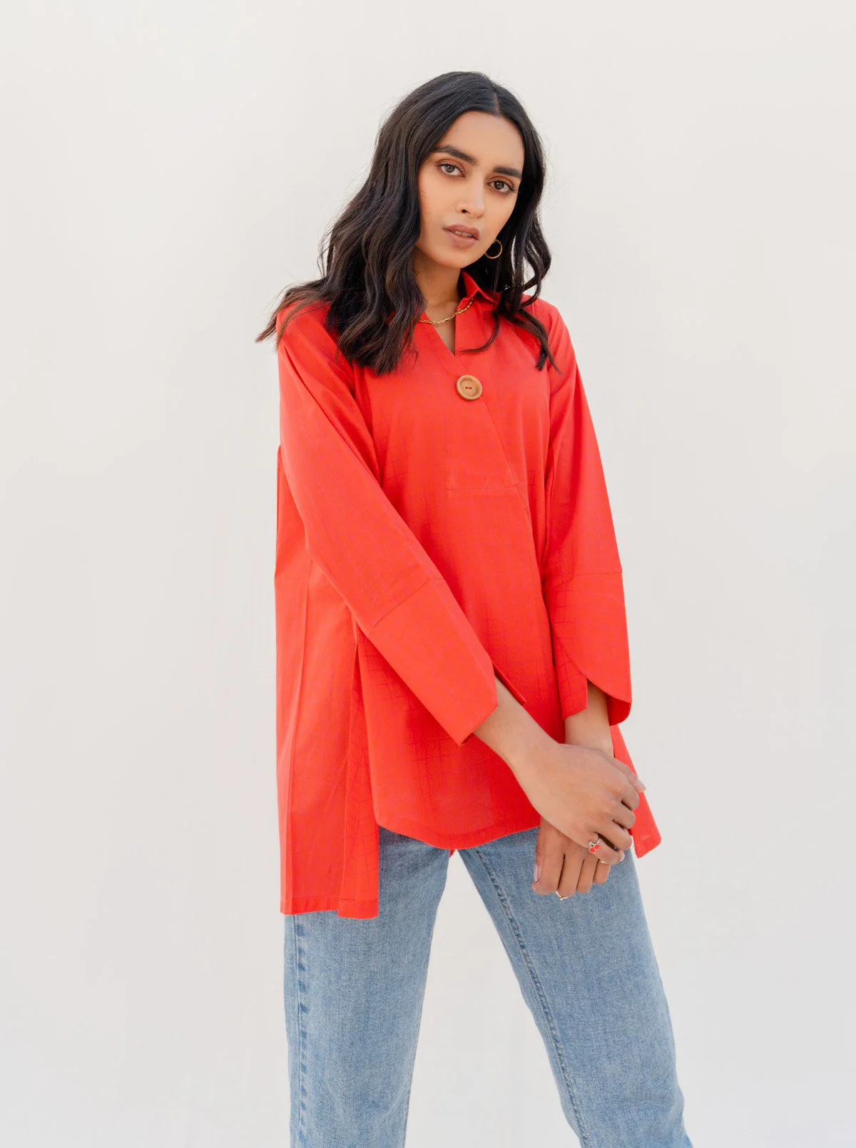 ORANGE CHECK LAYERED PANEL SHIRT - Image 3