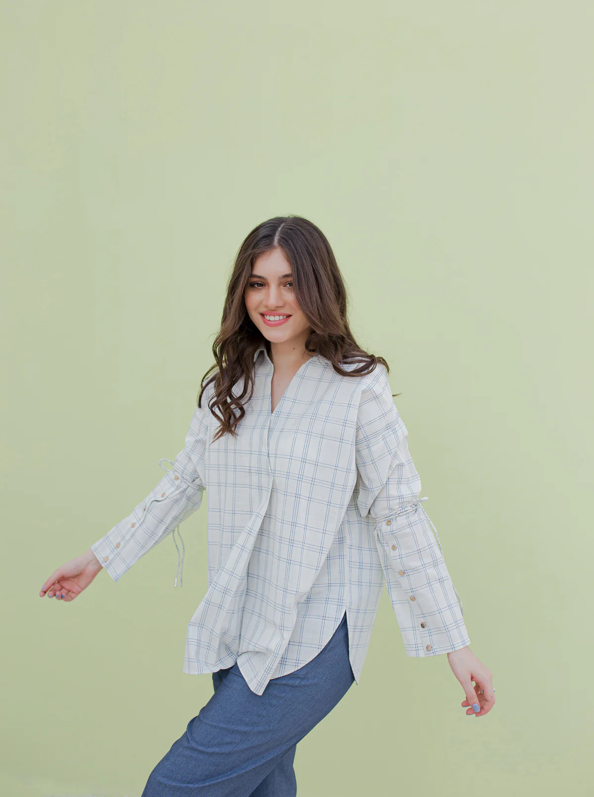 WHITE CHECK METALLIC CORD SHIRT - Image 3