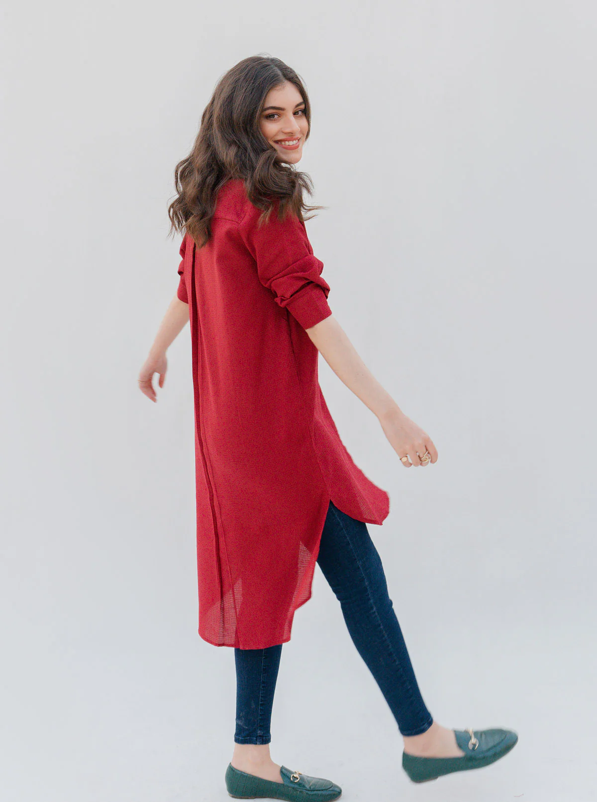 RED TEXTURED LONG TUNIC - Image 2