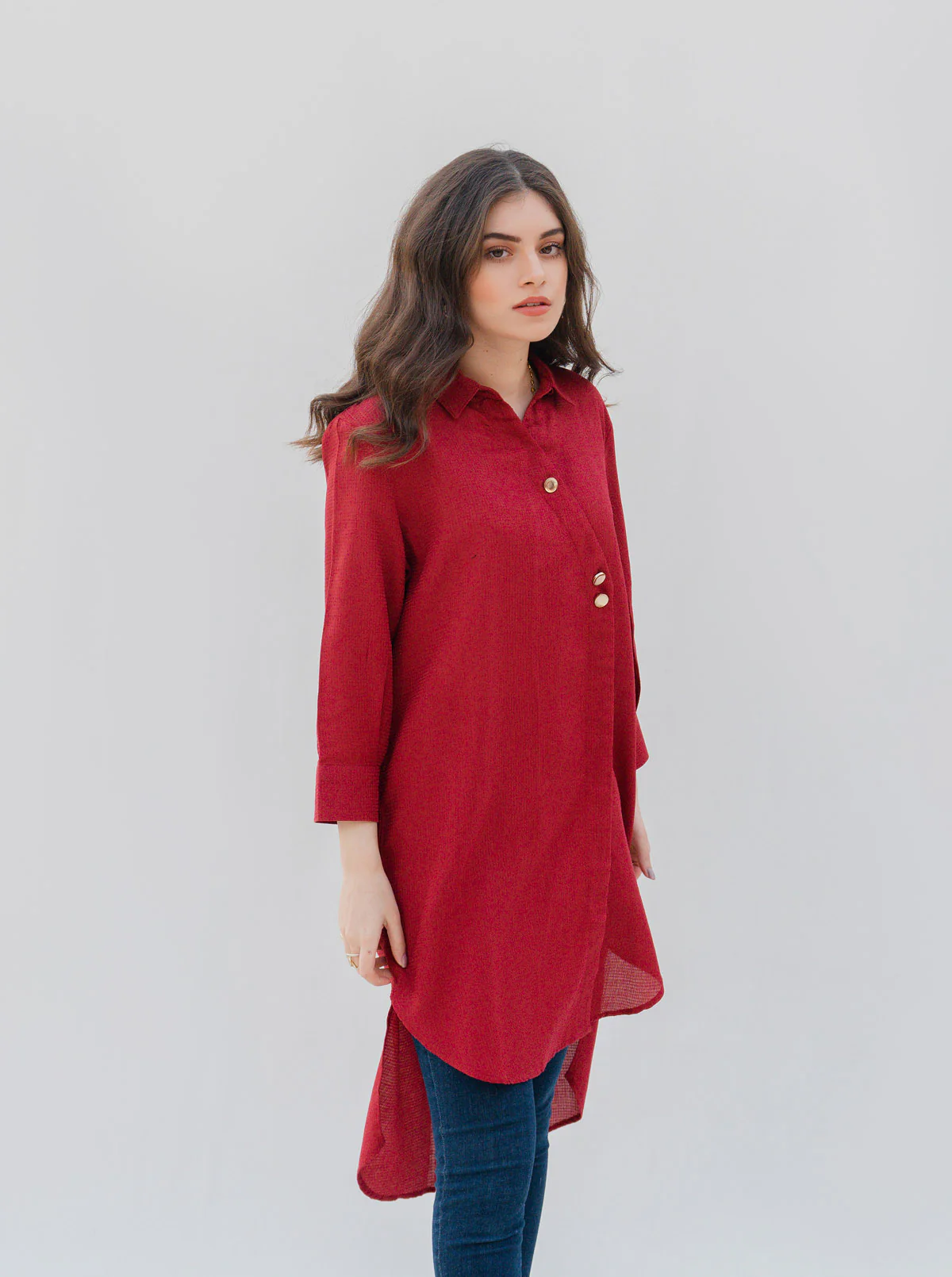 RED TEXTURED LONG TUNIC - Image 3