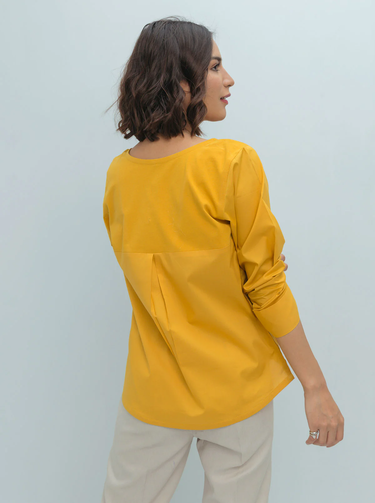 YELLOW POPLIN JERSEY COMBINATION TOP - Image 4