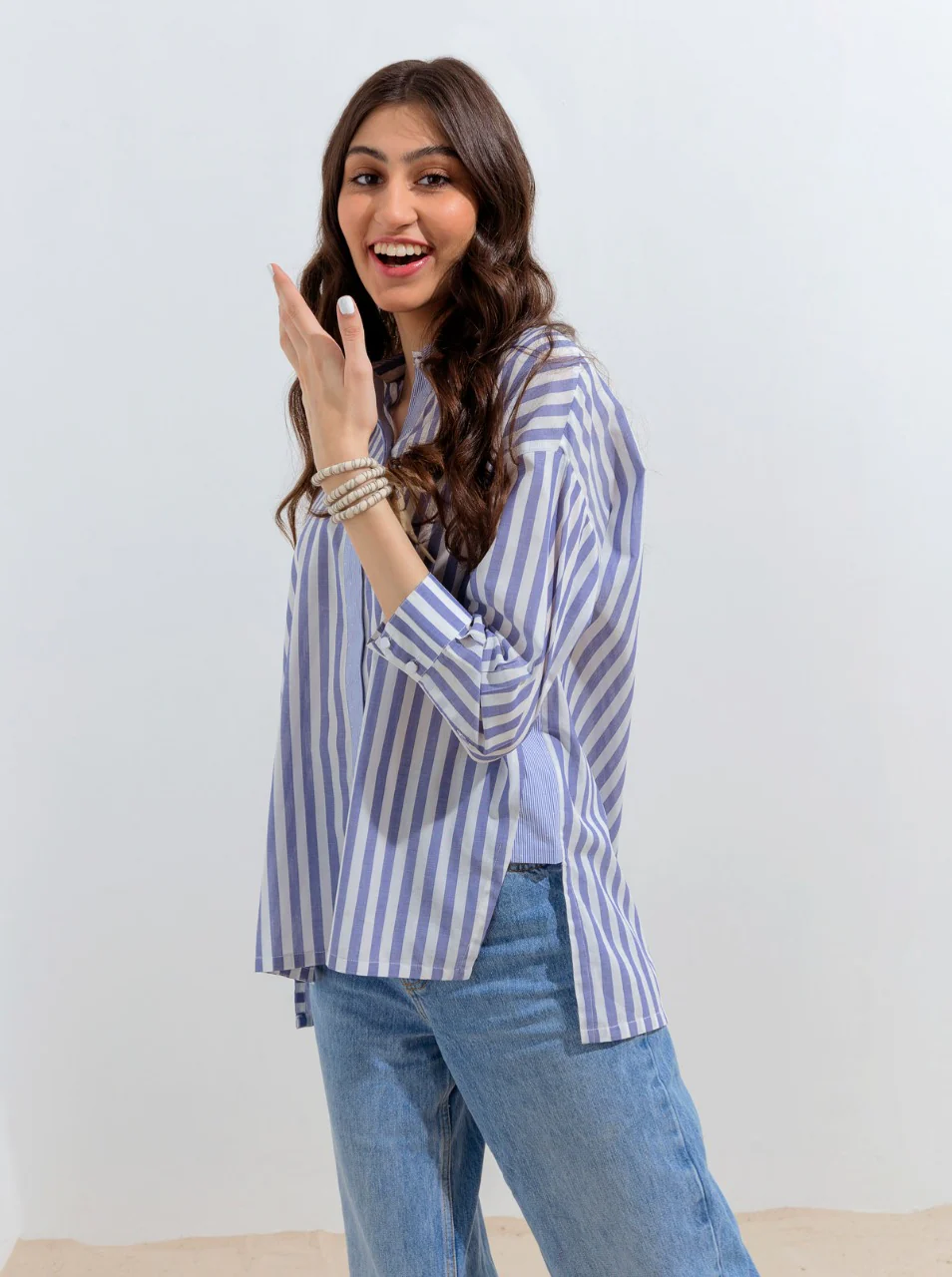 STRIPED COLLAR HI-LOW SHIRT - Image 2