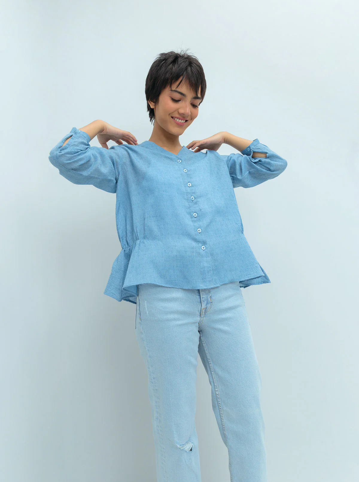 POWDER BLUE PEPLUM TOP - Image 2