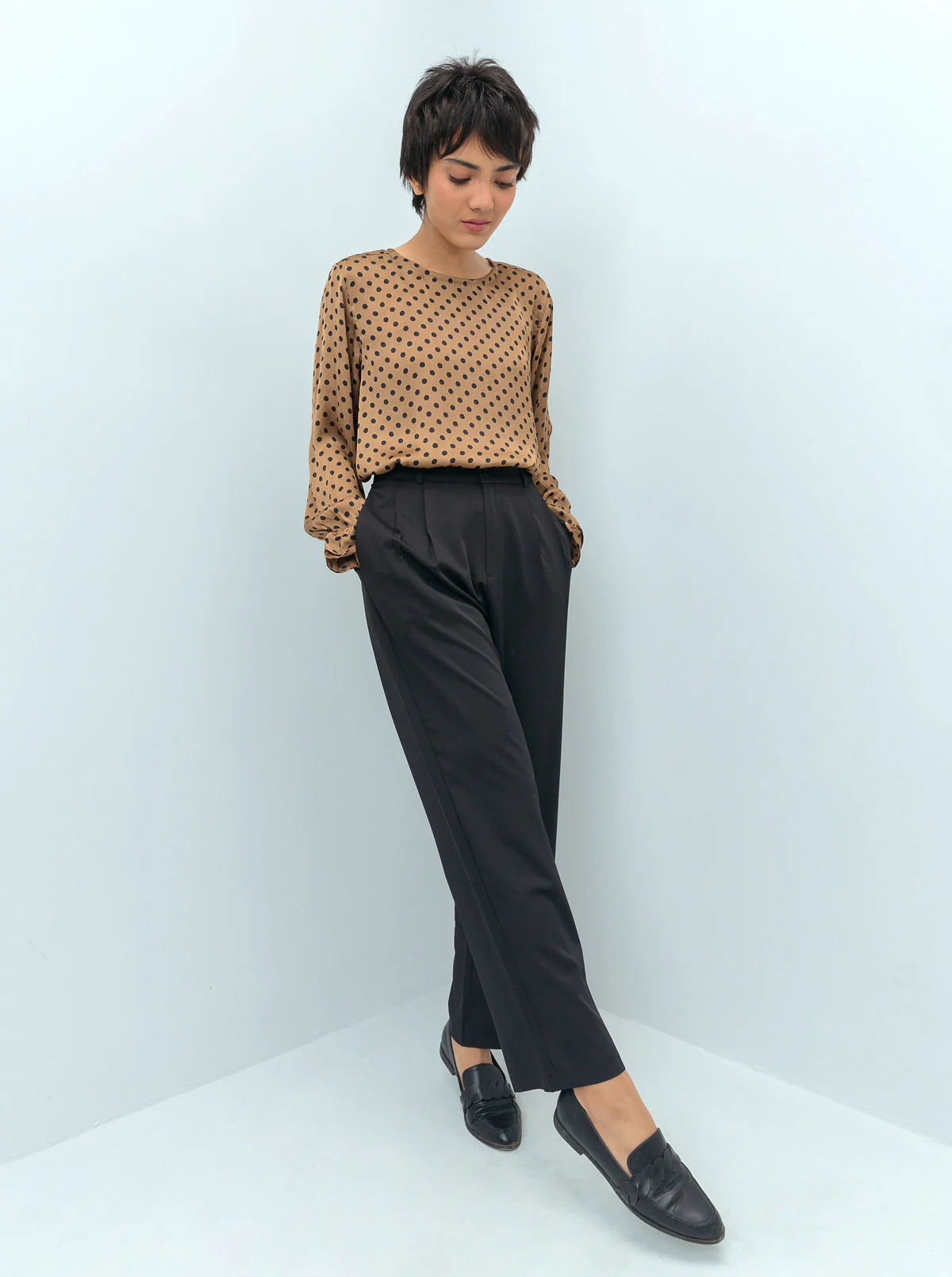 COPPER BROWN POLKA DOTTED BLOUSE - Image 3