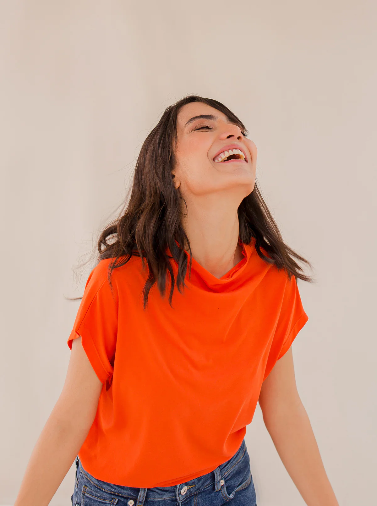 ORANGE COWL NECK T-SHIRT - Image 2