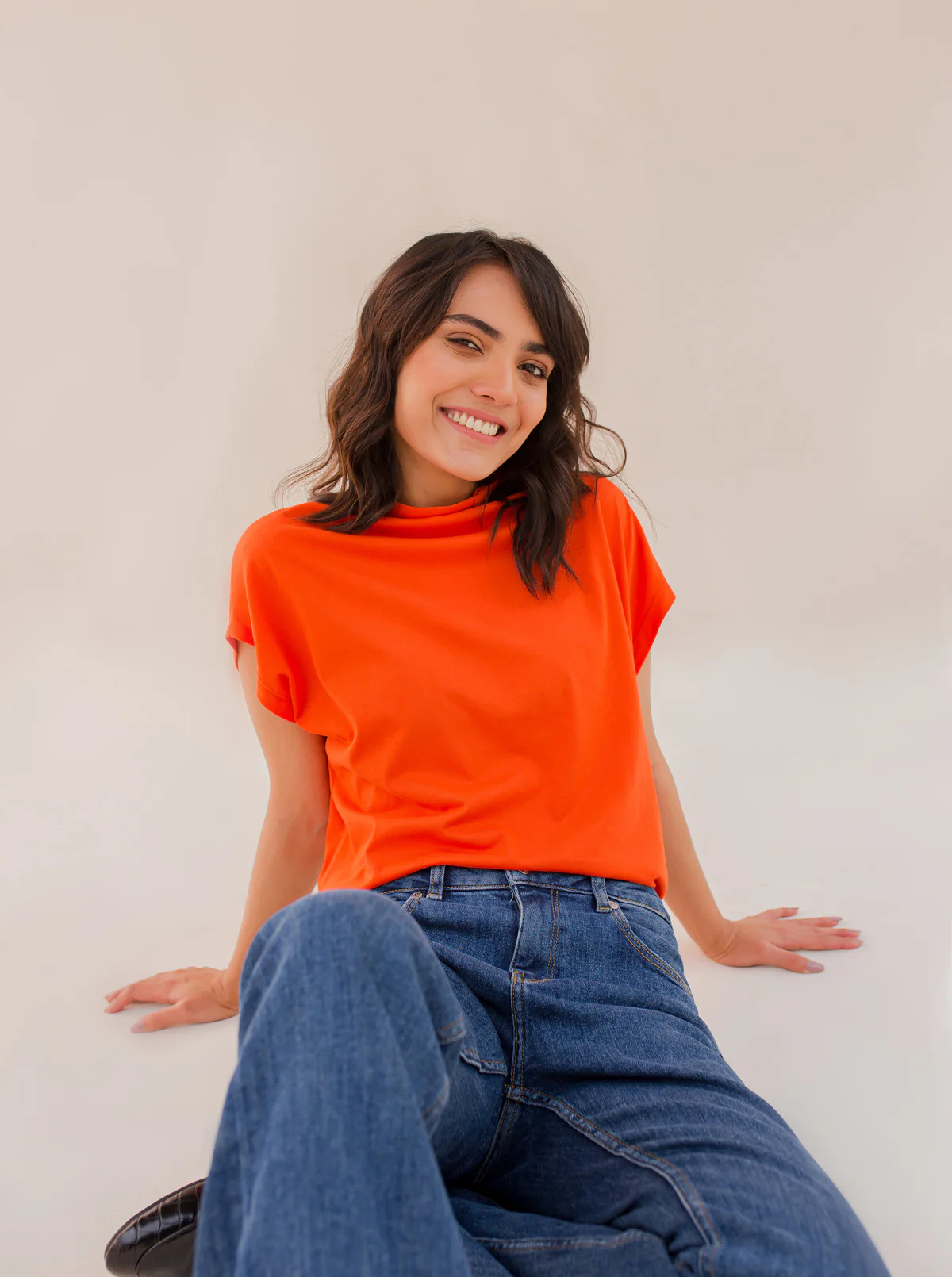 ORANGE COWL NECK T-SHIRT - Image 3