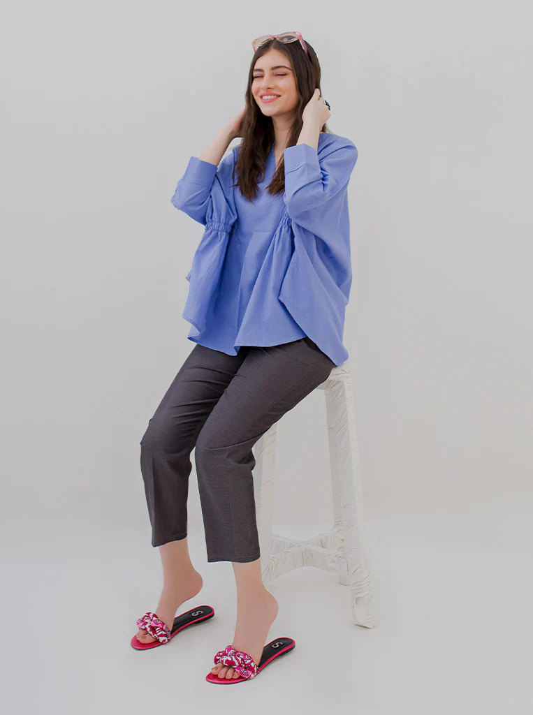 COBALT BLUE GATHERED TOP - Image 3
