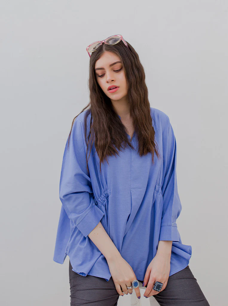 COBALT BLUE GATHERED TOP - Image 4