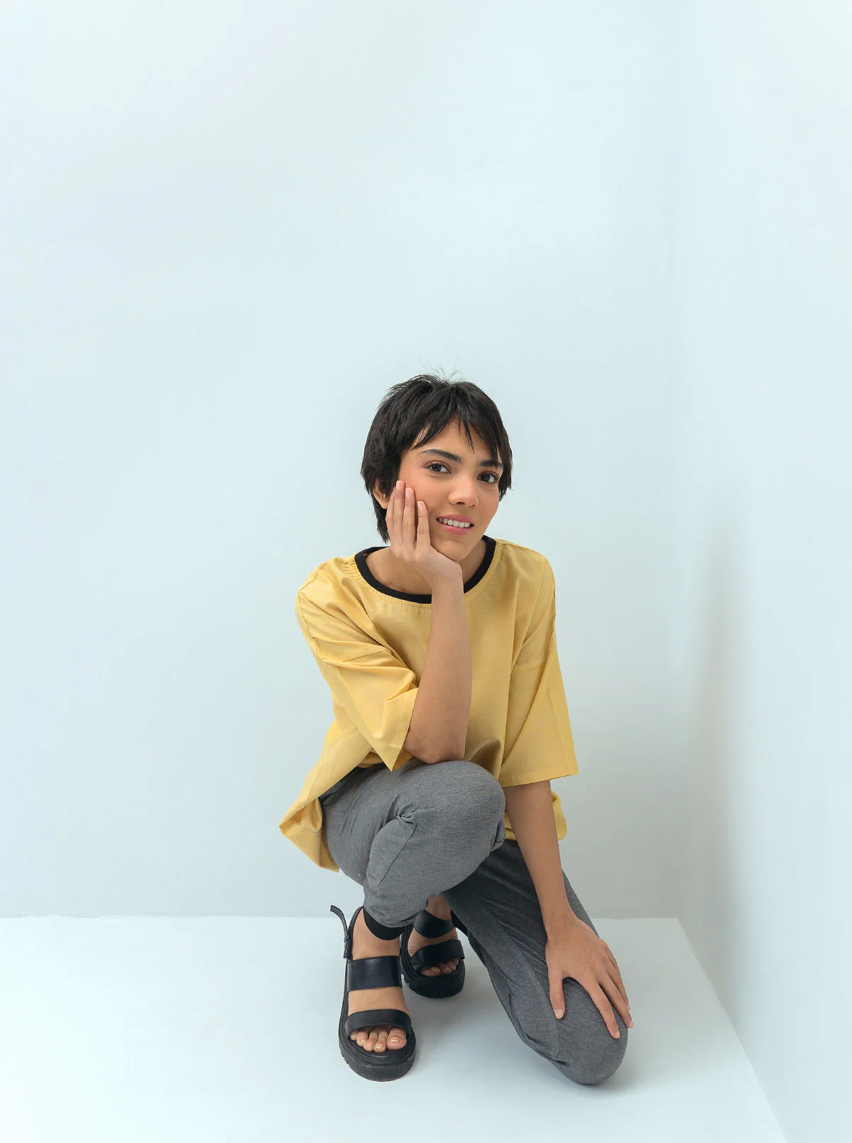 PALE YELLOW RIBBED NECK TOP - Image 3