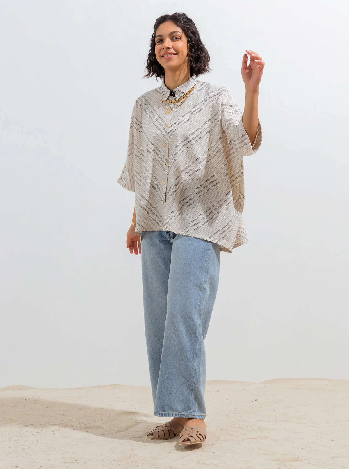 OFF-WHITE STRIPED BOXY COLLAR SHIRT - Image 2
