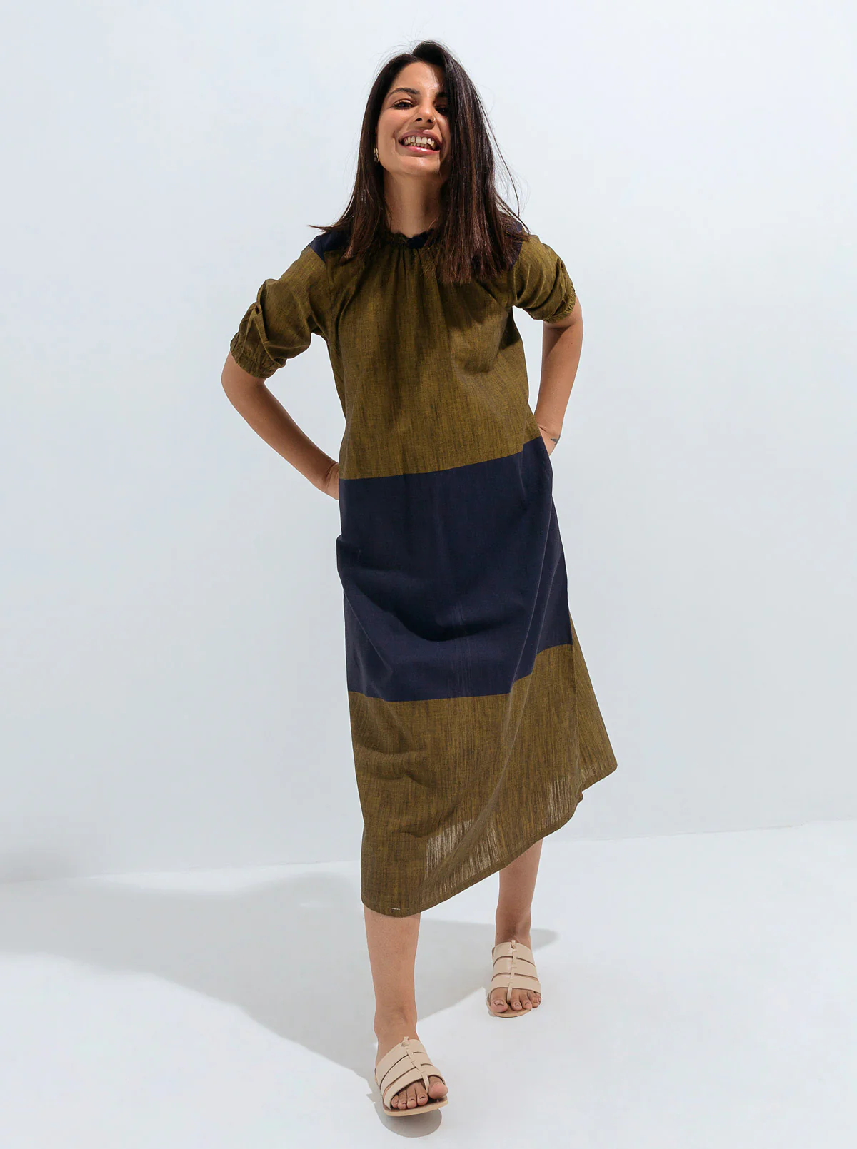 SMOCKED NECKLINE STRIPED DRESS - Image 3