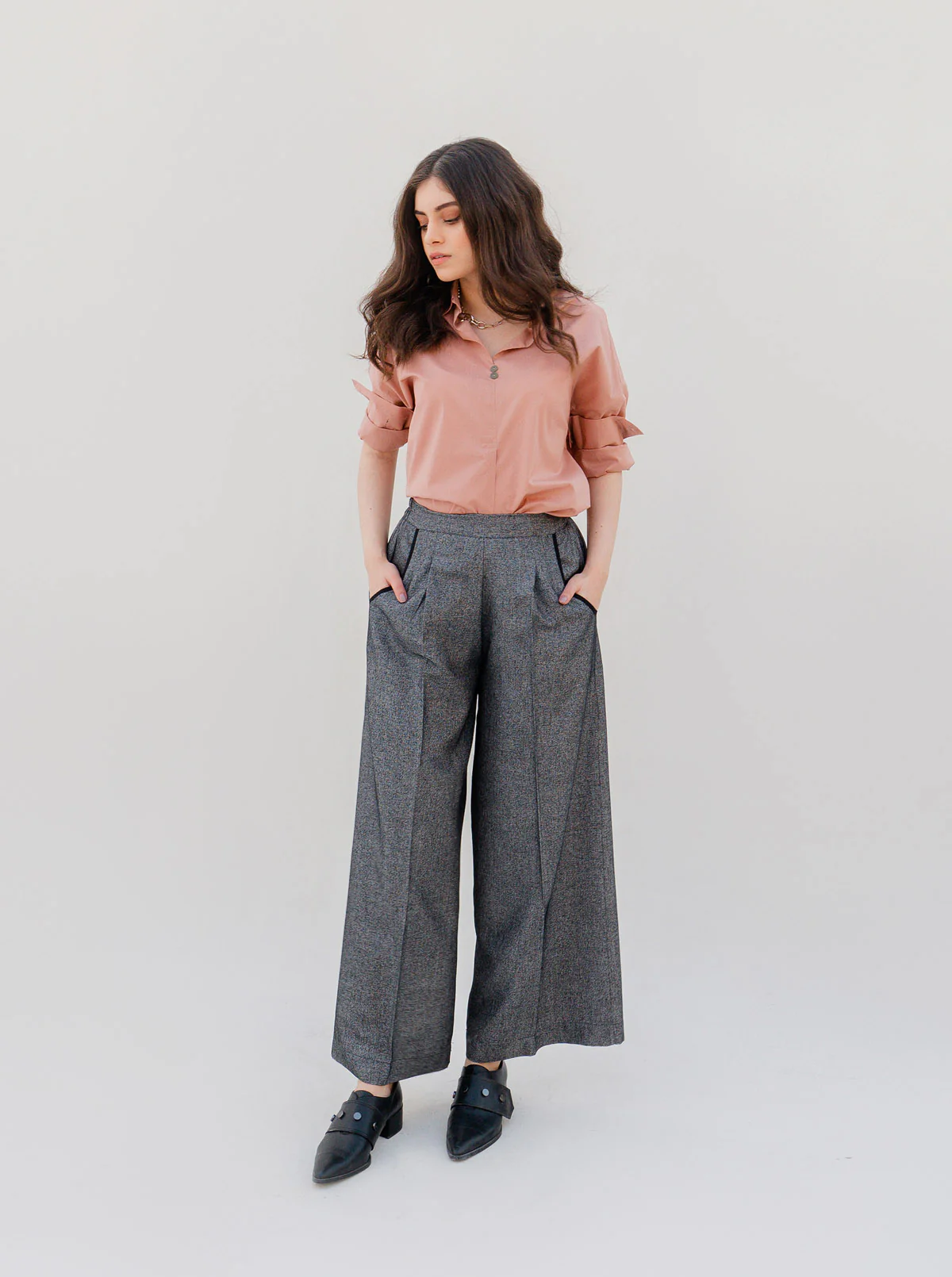 GRAY TEXTURED BAGGY PANTS - Image 3