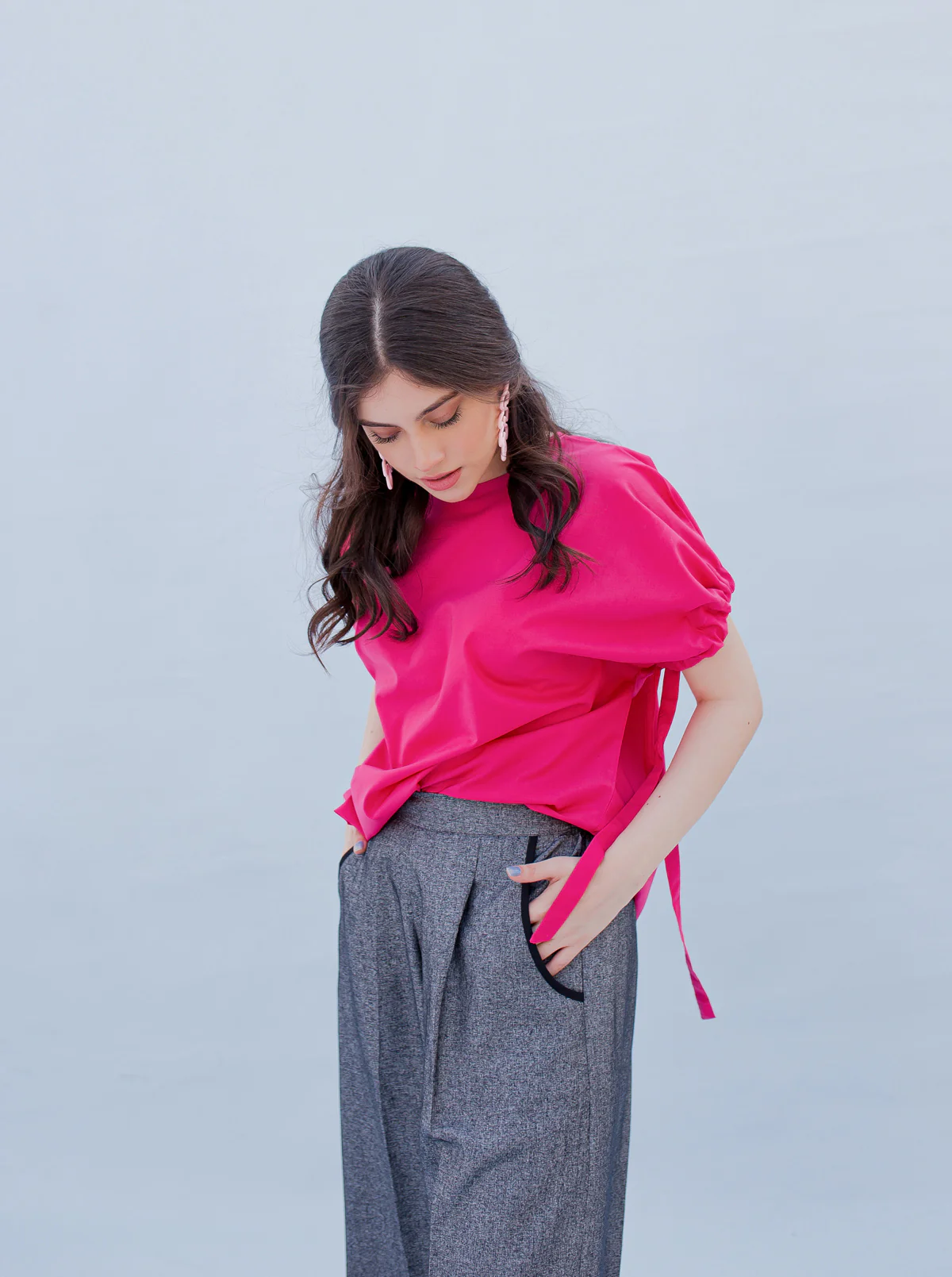 PINK GATHERED SLEEVE TOP - Image 2